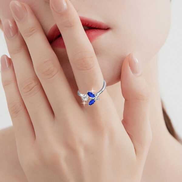 925 Sterling Silver Butterfly Ring with Sapphire Blue Crystal - Image 3