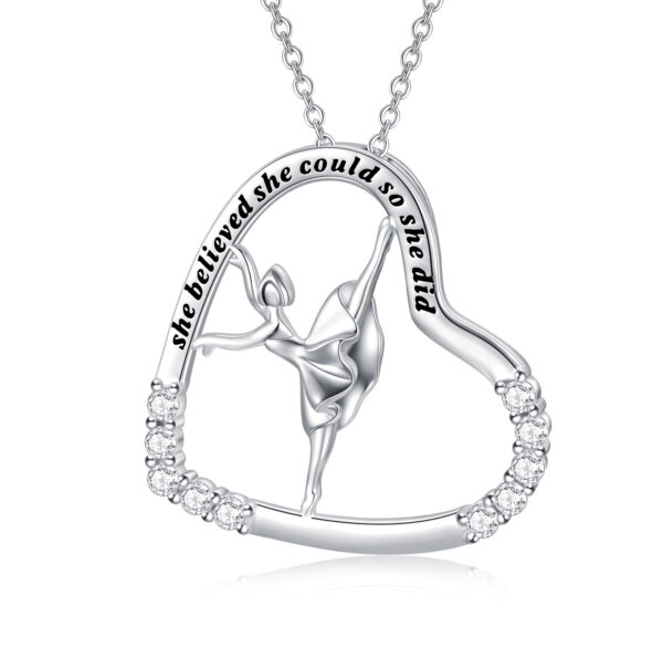 925 Sterling Silver Heart Ballerina Dancer Ballet Dance Pendant Necklace Dance Jewelry Gifts for Women