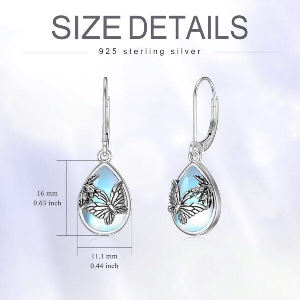 Butterfly Leverback Earrings 925 Sterling Silver Butterfly Moonstone Earrings For Women - Image 3