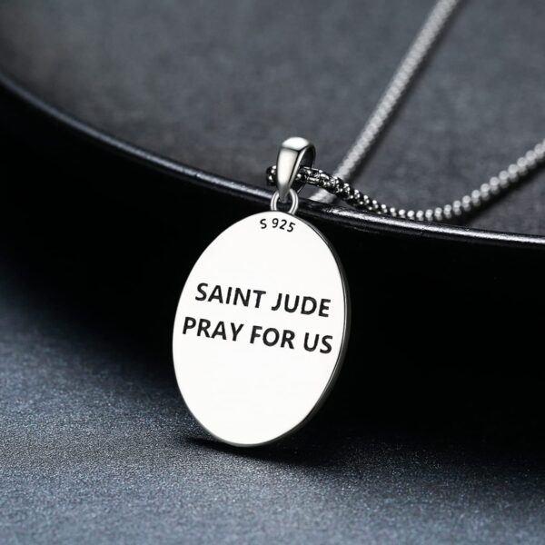 St Jude Necklace Sterling Silver Oval Medal San Judas Tadeo Pendant Necklace Medallion Protection Necklace Catholic Jewelry Gift for Men - Image 3