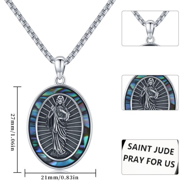 St Jude Necklace Sterling Silver Oval Medal San Judas Tadeo Pendant Necklace Medallion Protection Necklace Catholic Jewelry Gift for Men - Image 6