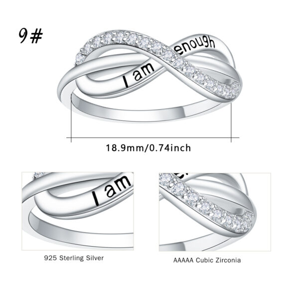 925 Sterling Silver I Am Enough Forever Love Infinity Adjustable Promise Band Ring - Image 5