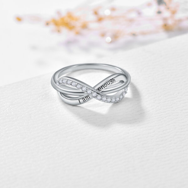 925 Sterling Silver I Am Enough Forever Love Infinity Adjustable Promise Band Ring - Image 2