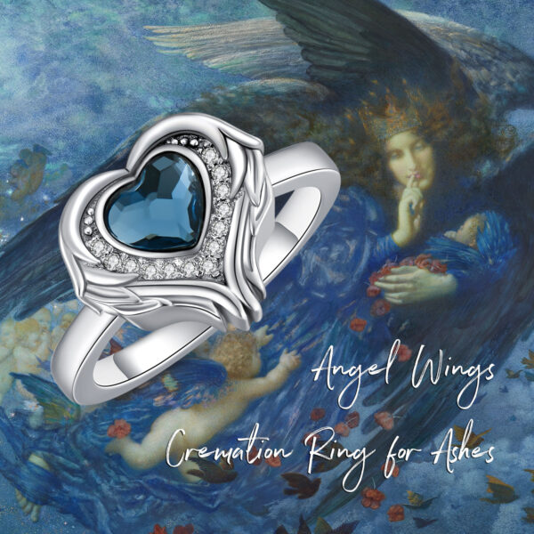 925 Sterling Silver Angel Wing Heart Cremation Urn Holds Loved Ones Ashes Ring - Image 7