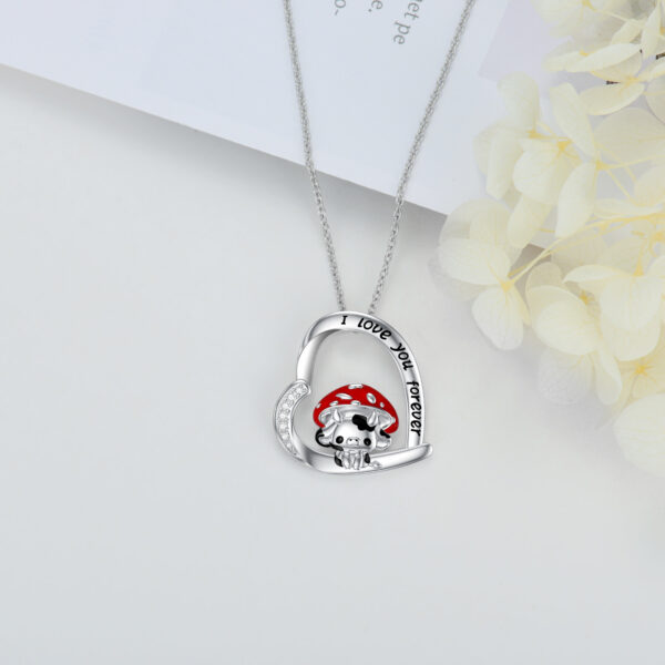 Cow Necklace 925 Sterling Silver Mushroom Cow Pendant Cute Animal Jewelry for Women Girls - Image 2