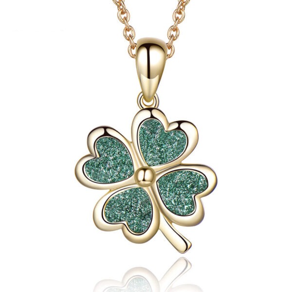 Sterling Silver Necklace Four Leaf Clover Necklace Green Love Flattened Folding Pendant Clavicle Chain Necklace - Image 2