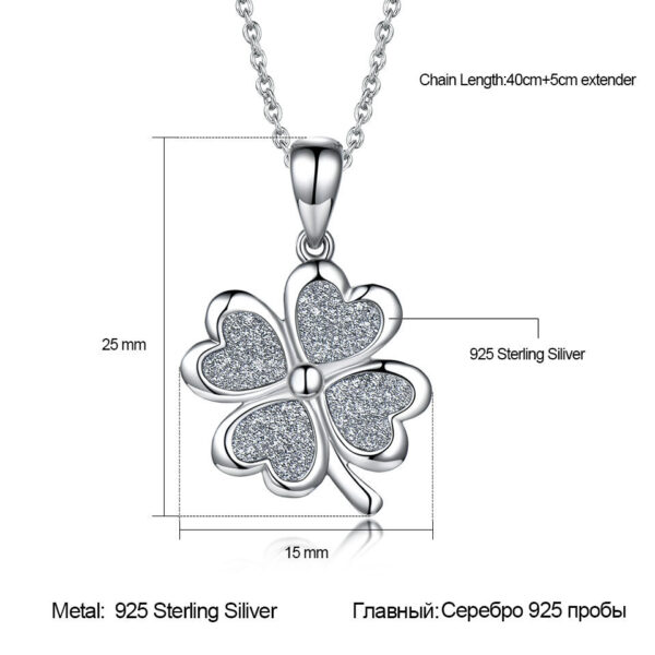 Sterling Silver Necklace Four Leaf Clover Necklace Green Love Flattened Folding Pendant Clavicle Chain Necklace - Image 4