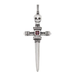 S925 Sterling Silver Skull Knight Sword Cross Pendant