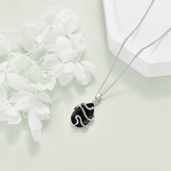 Sterling Silver Black Obsidian Tourmaline Crystal Snake Necklace Jewelry as Gifts - Image 5