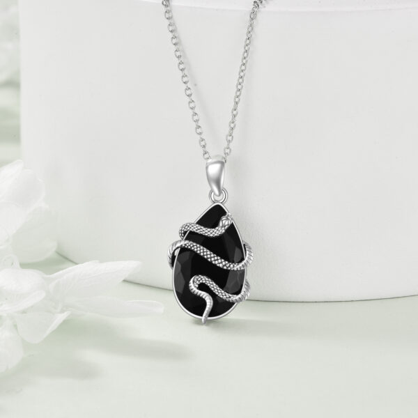 Sterling Silver Black Obsidian Tourmaline Crystal Snake Necklace Jewelry as Gifts - Image 4