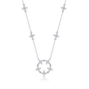Iris Flower Luxurious Fashion Diamond Pendant Necklace Set With Mosan Diamond Silver Ornaments