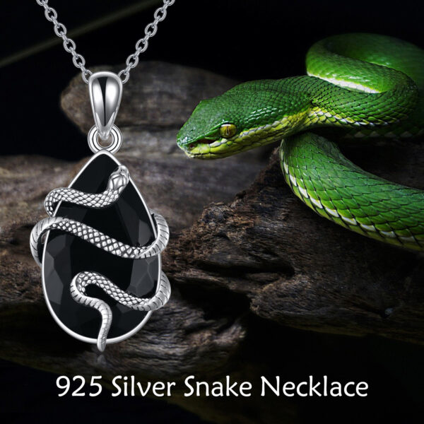 Sterling Silver Black Obsidian Tourmaline Crystal Snake Necklace Jewelry as Gifts - Image 6
