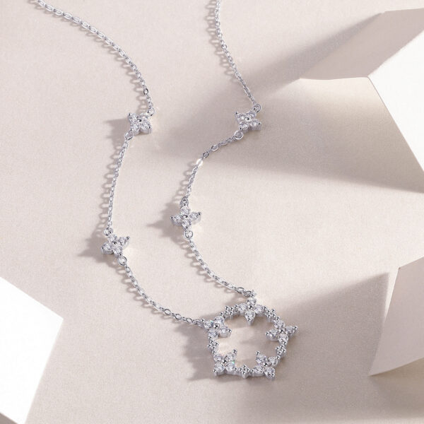 Iris Flower Luxurious Fashion Diamond Pendant Necklace Set With Mosan Diamond Silver Ornaments - Image 4