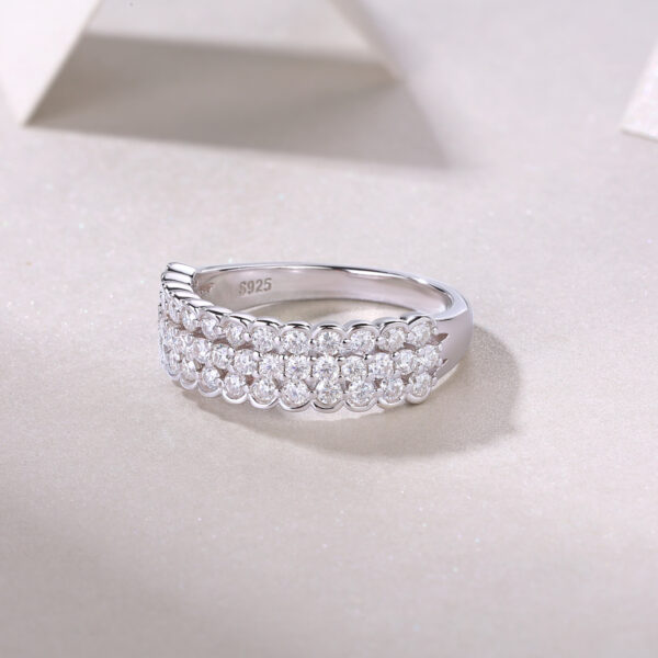 Multi-row Diamond Ring Luxury Fashion Set Moissanite Silver Ring - Image 4