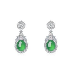 S925 Sterling Silver Dangle Earrings 10x8mm Oval Green Chrysoprase, Platinum Plated Elegant Drop Earrings For Women With Fashion Gift Box