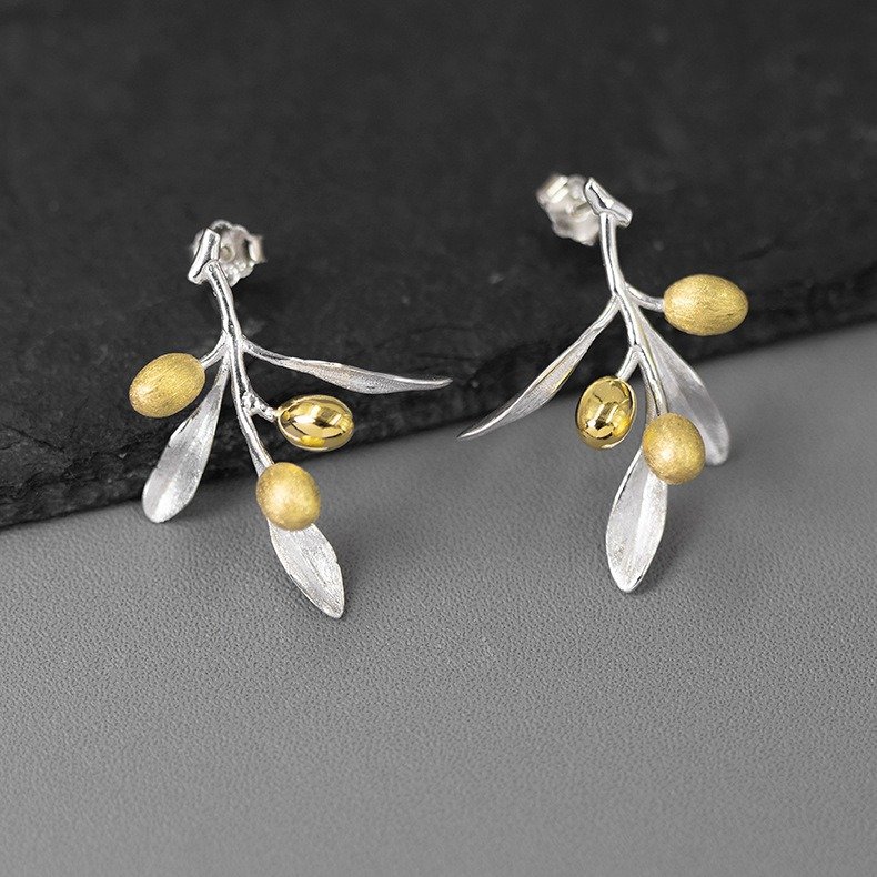 The Taste Of Love Sterling Silver Natural And Elegant Olive Branch Stud Earrings - Image 2