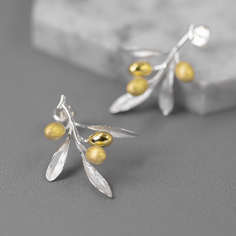 The Taste Of Love Sterling Silver Natural And Elegant Olive Branch Stud Earrings - Image 5