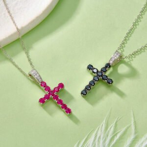 S925 Sterling Silver Cross Pendant Necklace, 3mm Lab-Grown Ruby & Black Moissanite, Platinum Plated 45cm Chain, 3.5g With GRA Certificate Gift Box S925 Sterling Silver Cross Pendant Necklace, 3mm Lab-Grown Ruby & Black Moissanite, Platinum Plated 45cm Chain, 3.5g With GRA Certificate Gift Box