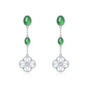 S925 Sterling Silver Dangle Earrings, 8x6mm Oval Green Chrysoprase Drop Earrings, Platinum Plated 4.7g Elegant Long Chain Earrings With Gift Box