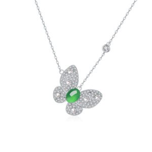 S925 Sterling Silver Butterfly Necklace, 8x6mm Oval Green Chrysoprase Pendant, Platinum Plated 45cm Chain, 5.0g Elegant Women’s Jewelry With Gift Box