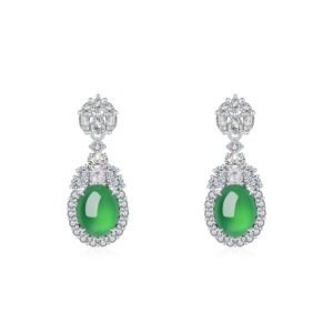 S925 Sterling Silver Dangle Earrings 10x8mm Oval Green Chrysoprase, Platinum Plated Elegant Drop Earrings For Women With Fashion Gift Box