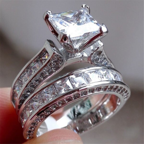 New Style Couple Rings Silver Color Princess Cut Ring