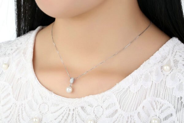 925 Sterling Silver Simulated Pearl Long Chain Necklace Pendant