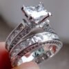New Style Couple Rings Silver Color Princess Cut Ring