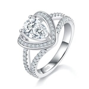 S925 Sterling Silver 1ct Heart Cut Moissanite Ring