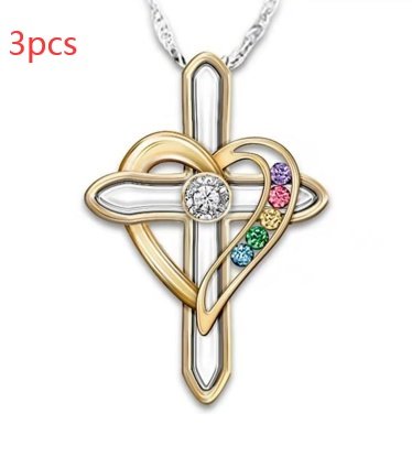 Cross Love Colorful Gemstone Pendant Alloy Clavicle Chain