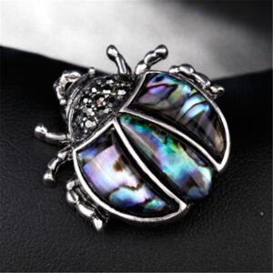 Antique Silver Ladybug Rhinestone Brooch