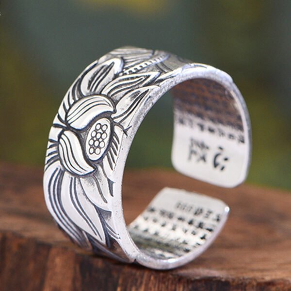 1623808452270.jpg Vintage Real Silver Plated Prajna Paramita Heart Sutra Lotus Ring