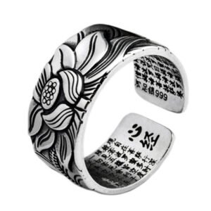 Vintage Real Silver Plated Prajna Paramita Heart Sutra Lotus Ring