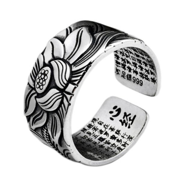 1623808452271.jpg Vintage Real Silver Plated Prajna Paramita Heart Sutra Lotus Ring