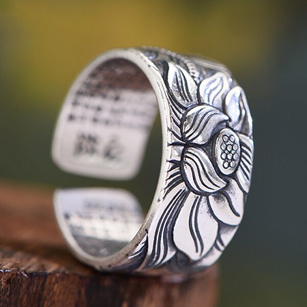 1623808452273.jpg Vintage Real Silver Plated Prajna Paramita Heart Sutra Lotus Ring