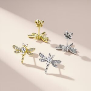 S925 Sterling Silver Dragonfly Stud Earrings