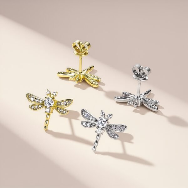 S925 Sterling Silver Dragonfly Stud Earrings