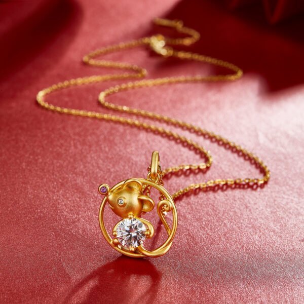 S925 Silver Gold Plated Rat Necklace Chinese Zodiac