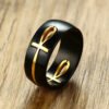 Ankh Egyptian Cross Ring Black Gold Stainless Steel