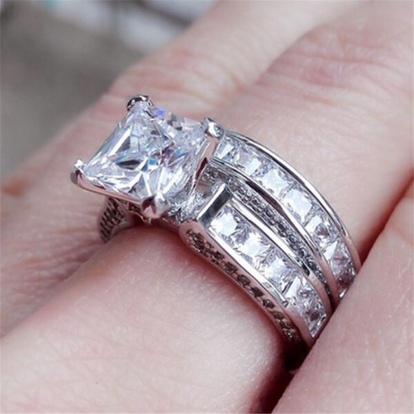 New Style Couple Rings Silver Color Princess Cut Ring