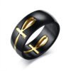 Ankh Egyptian Cross Ring Black Gold Stainless Steel