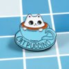 Cute White Cat Coffee Brooch