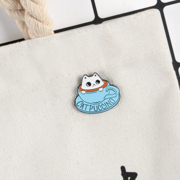 Cute White Cat Coffee Brooch