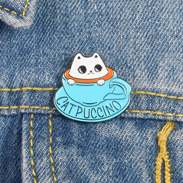 Cute White Cat Coffee Brooch