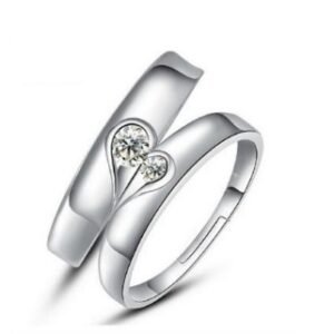 Silver heart diamond ring
