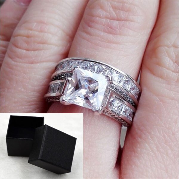 New Style Couple Rings Silver Color Princess Cut Ring