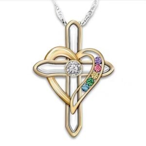 268922fa-2ae3-45d2-9047-09dea7b644bb.jpg Cross Love Colorful Gemstone Pendant Alloy Clavicle Chain