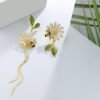 Floral Bee Painted Oil Leaf Long Tassel Earrings