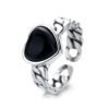925 Sterling Silver Love Heart Black Ring