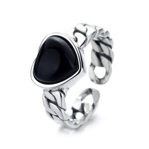 925 Sterling Silver Love Heart Black Ring